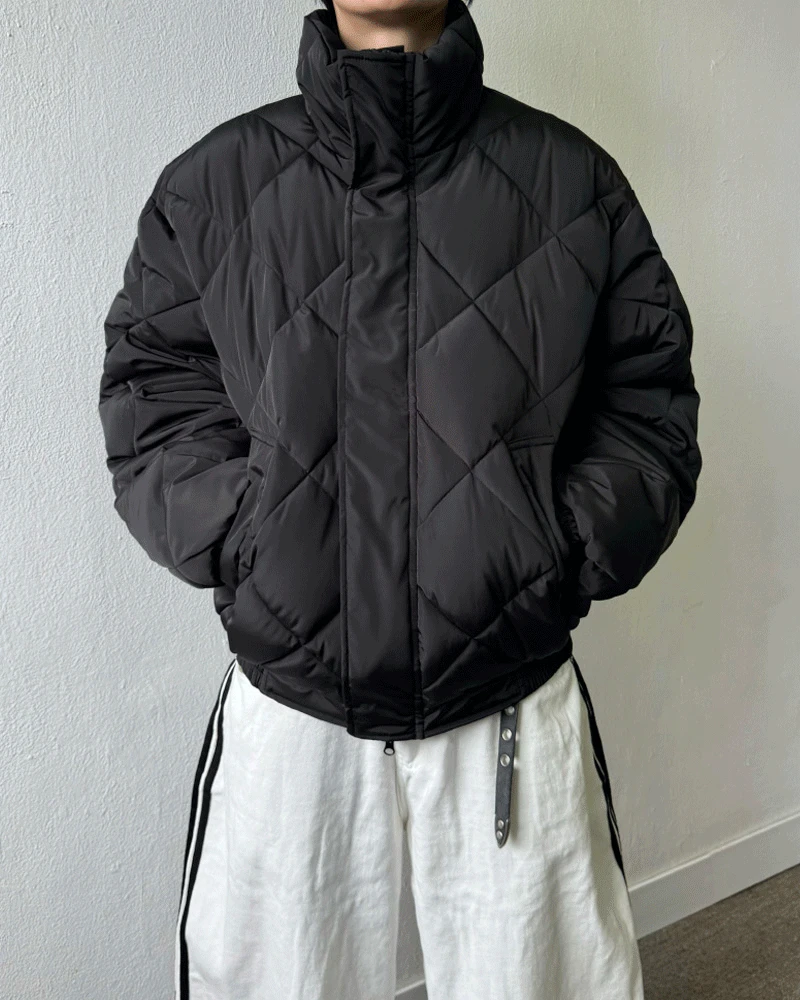다이아 퀼팅 숏 패딩 점퍼 (3C)