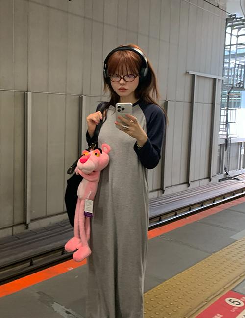 3차 raglan long dress in navy