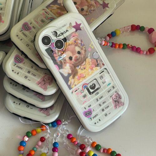 [특가 스트랩세트] 에이치뮤즈 레트로 전화기 곰돌이 아이폰 핸드폰 케이스 스트랩세트