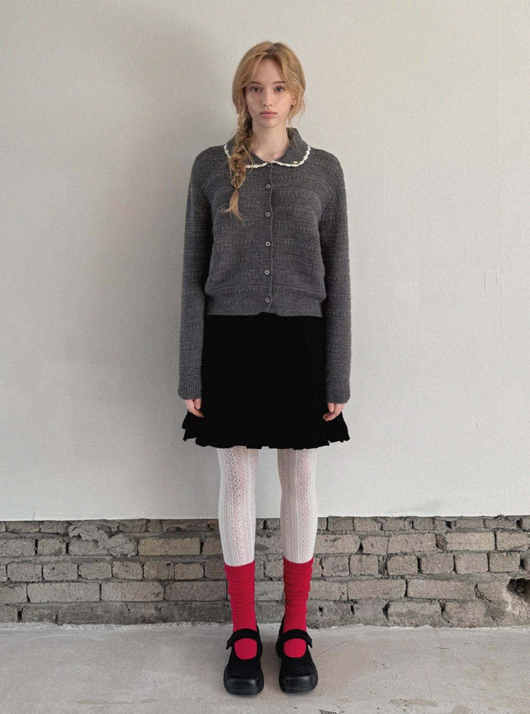 [온라인단독] 몰리 카라 배색 패턴 니트 가디건