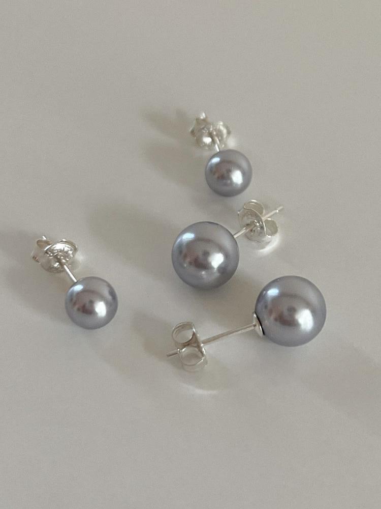 [무배] 실버925 엔젤 스와로브스키 흑진주 그레이 진주 스터드 귀걸이 3sizes