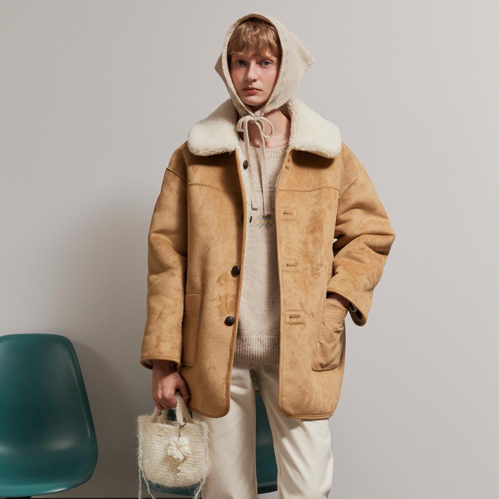 REVERSIBLE SHEARLING HALF COAT_BUTTER BEIGE