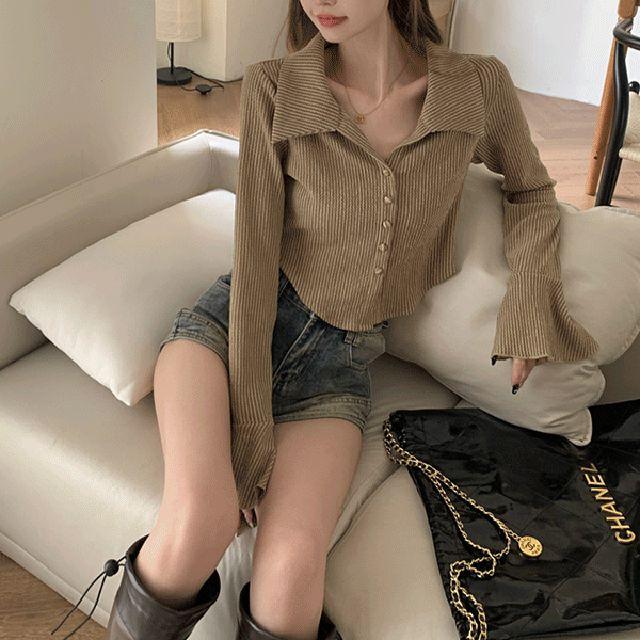 로애드 카라 골지 크롭 셔츠 - nb28549