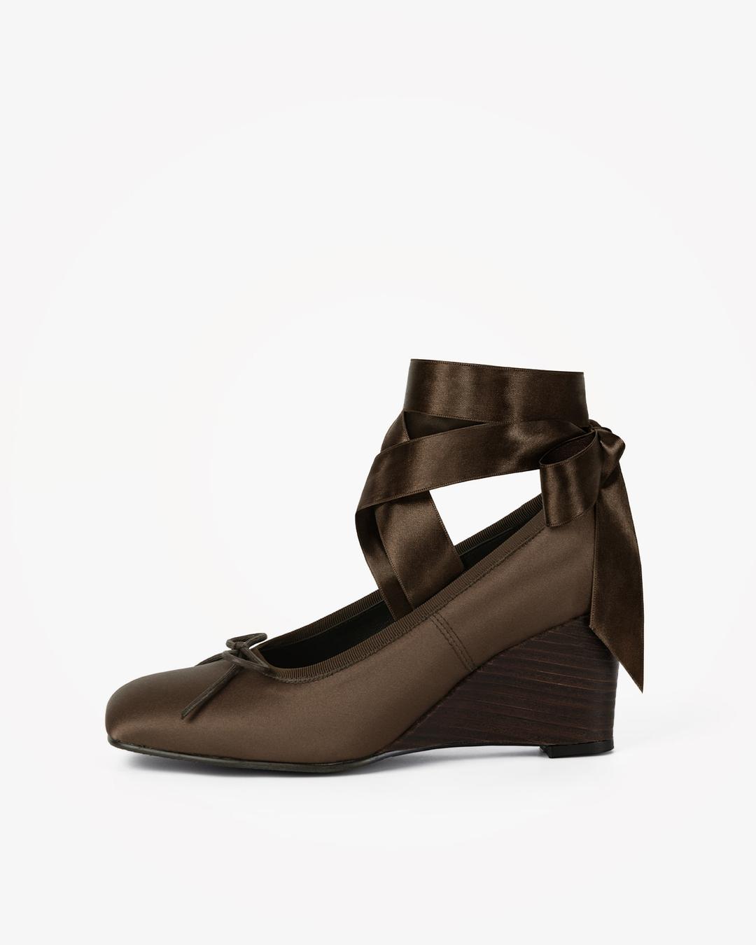 PP BALLET WEDGE PUMPS [SATIN BROWN]