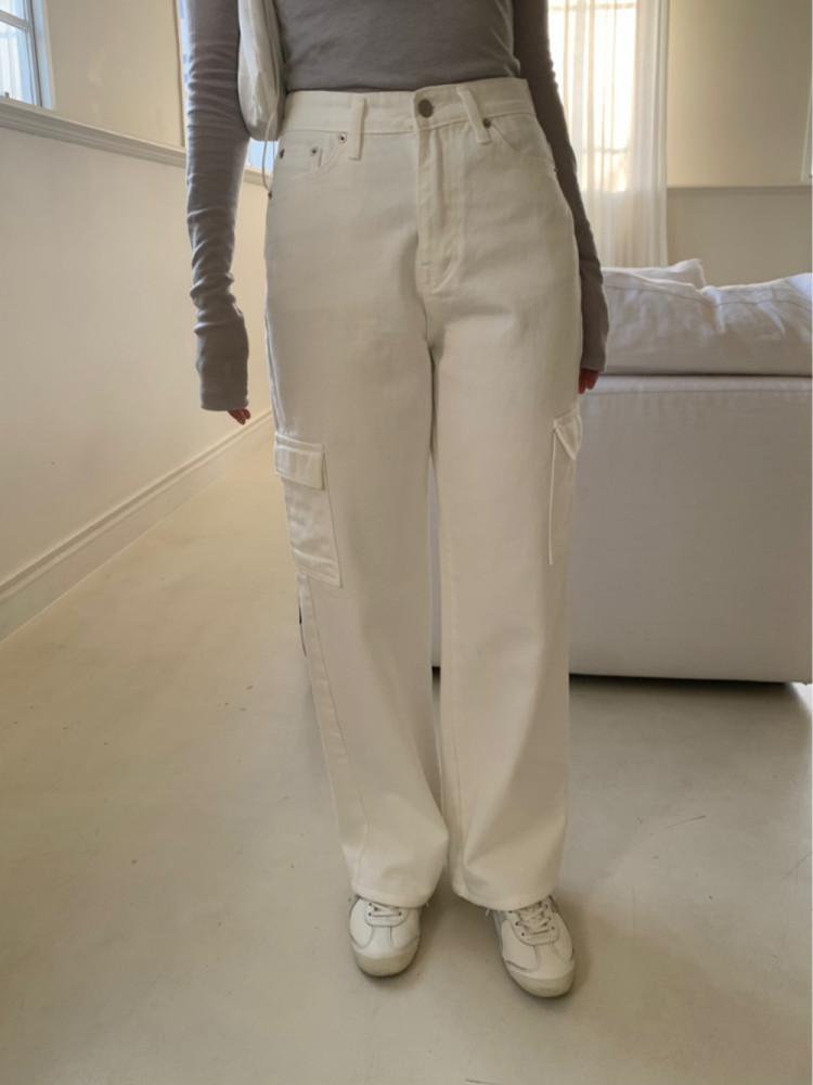 [르라니/m 당일] 마인 카고 화이트 데님 포켓 바지 팬츠 pt