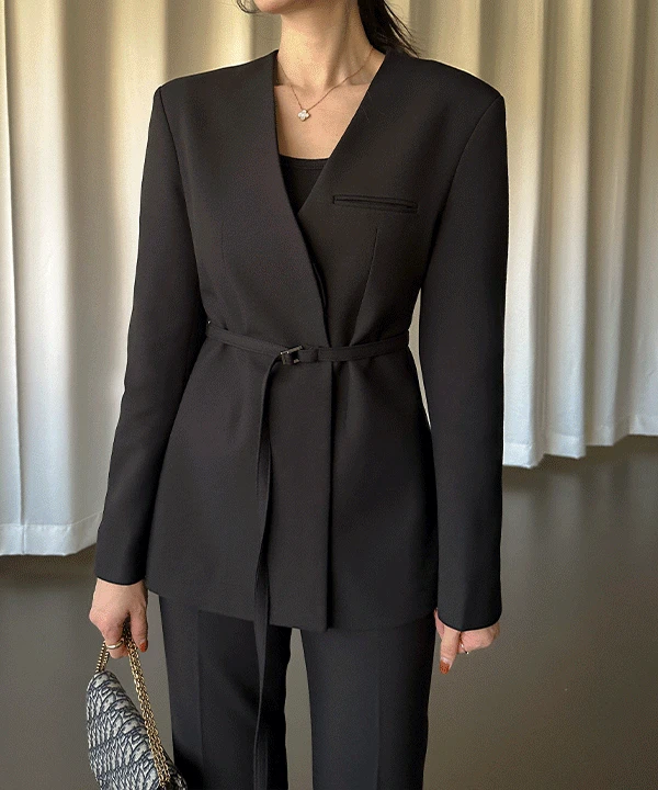 [자체제작/셋업가능] 마틴 벨티드 브이넥 카라리스 자켓(아워글라스자켓, 가을자켓, 봄자켓, 하객룩, 출근룩, 오피스룩, 정장자켓, 수트세트, 노카라자켓, 겨울자켓, 겨울하객룩)