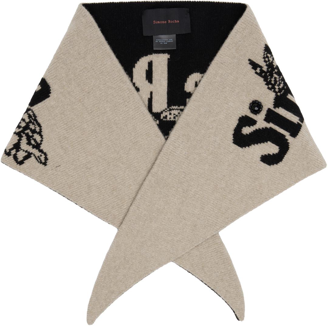 Black & Beige Graphic Logo Knit Neckerchief Scarf