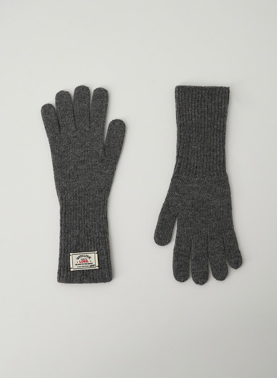 핑거홀 울 니트 장갑 - 차콜