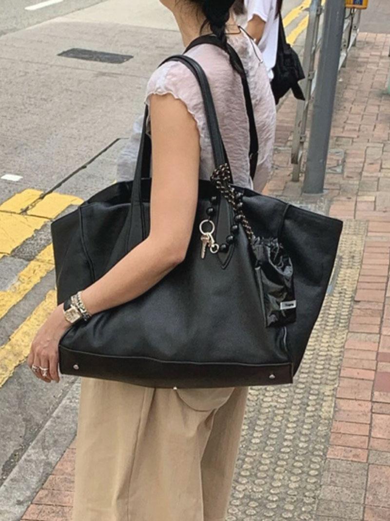 느루아 고퀄리티 이태리 소가죽 남여공용 가방 쇼퍼백 키링세트 카프스킨 빅 숄더백 (브라운 블랙)