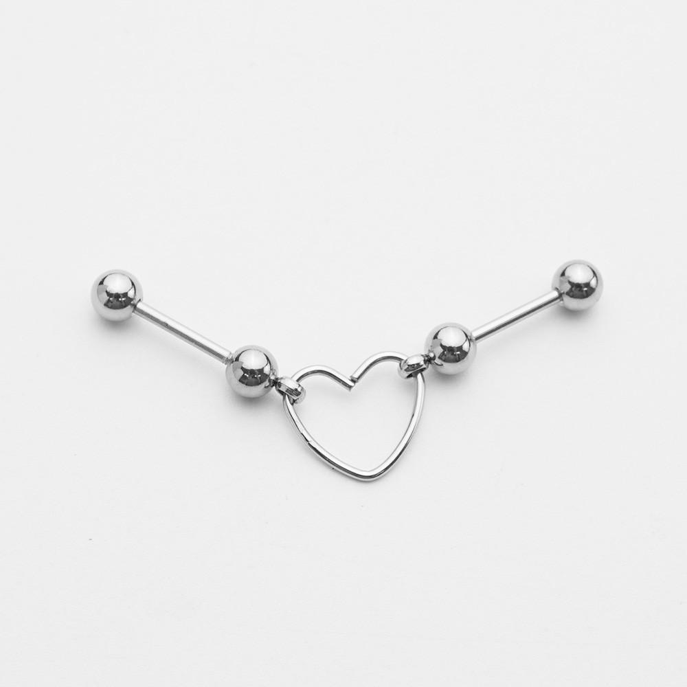써지컬스틸 플렉시블 하트 포인트 사선 투핀 바벨 인더스트리얼 피어싱 P-0564