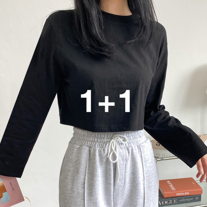 [1+1할인/7col] 크롭 무지 긴팔티