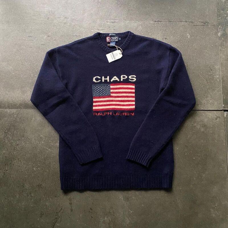 (100) Chaps Ralph Lauren Navy Lambswool Flag Sweater (Pswt.19))