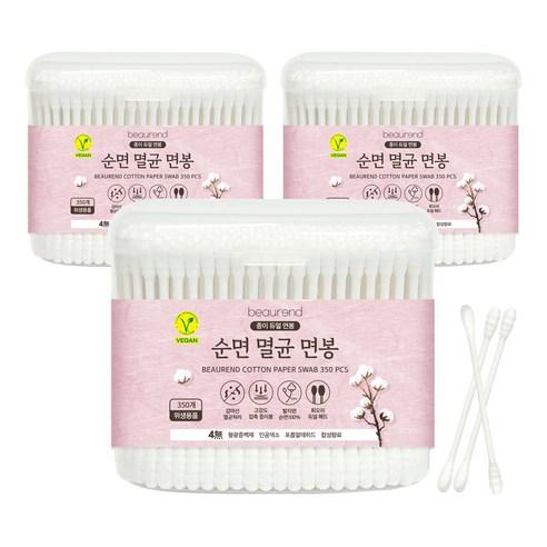 뷰렌드 비건 순면 멸균 종이 면봉, 350개입, 3개 - 멸균면봉/귀이개 | 쿠팡
