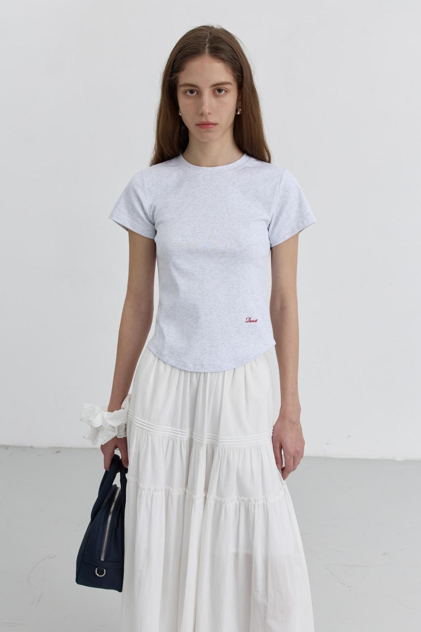 CURVED HEM SLIM-FIT TOP LIGHT MELANGE GREY