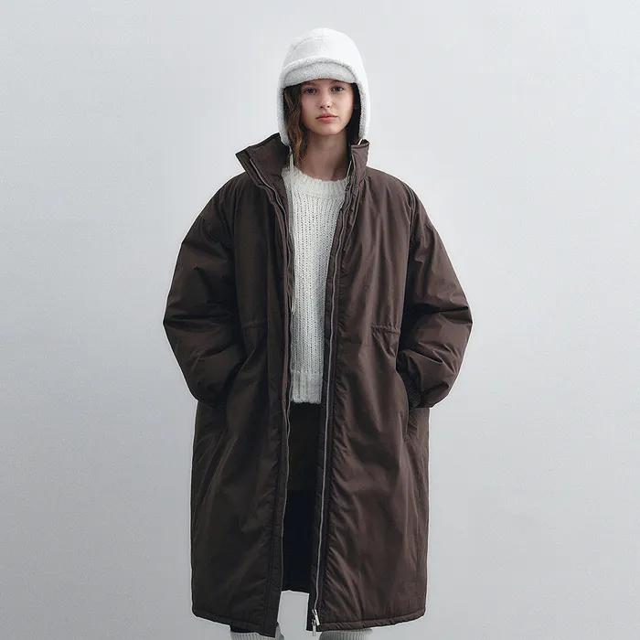 하이넥 롱 패딩 점퍼 - 브라운