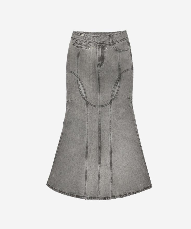 Mermaid Slit Denim Skirt / Grey
