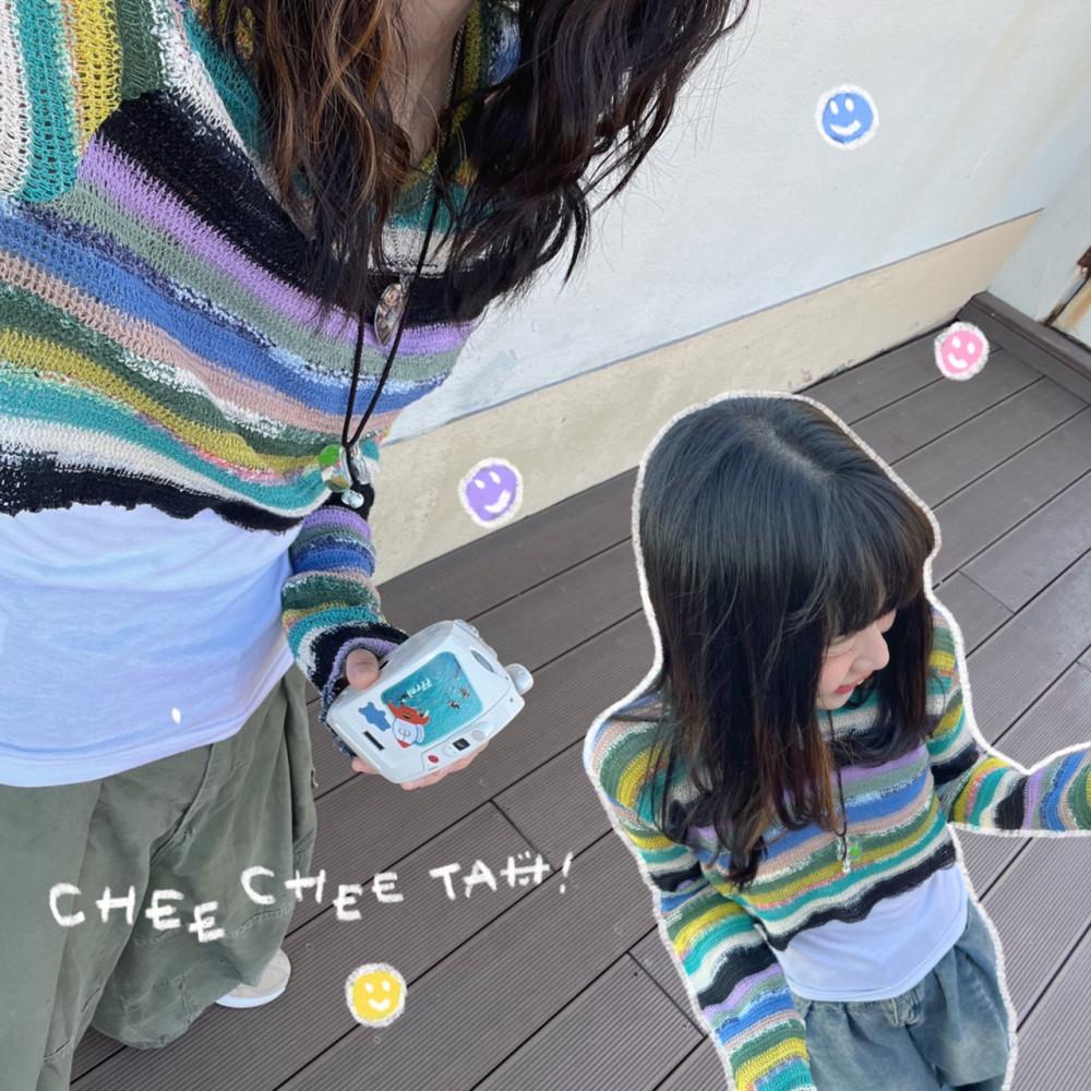 Striped Beach Mesh Knitwear 줄무늬 무지개 히피 비치 그물 니트