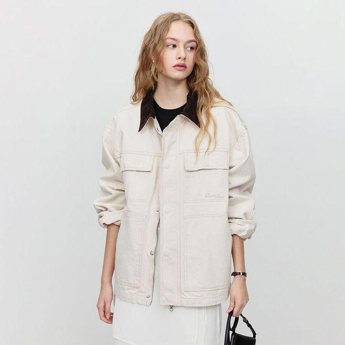 UNISEX VINTAGE DENIM WORK JACKET STONE IVORY_UDJU5A115IV
