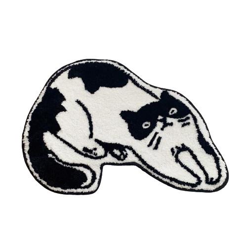 [빠른배송] 쏠띵즈 블랙 화이트 귀여운 고양이 일러스트 도어매트 러그 발매트
