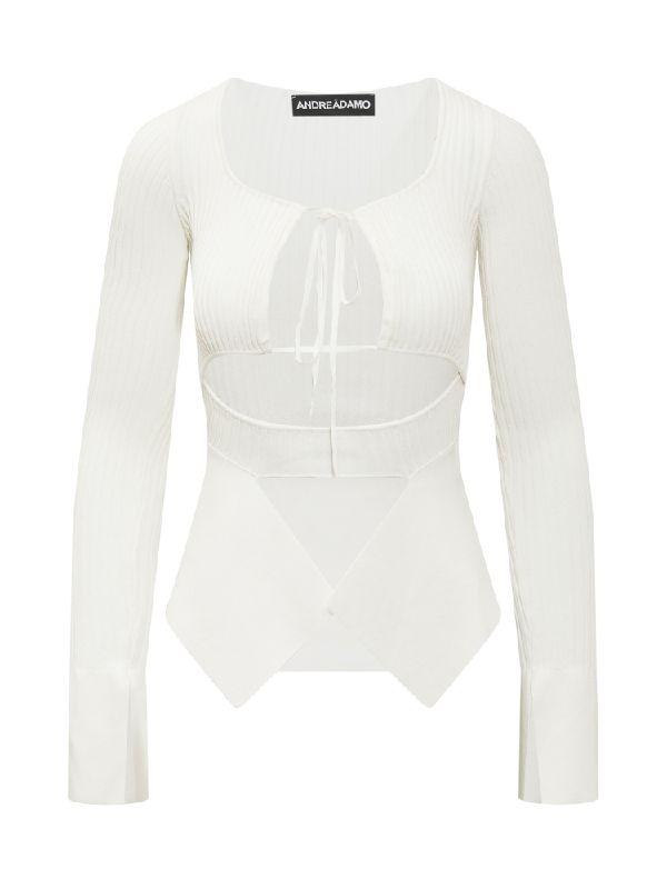 컷아웃 헴 홀터넥 니트탑