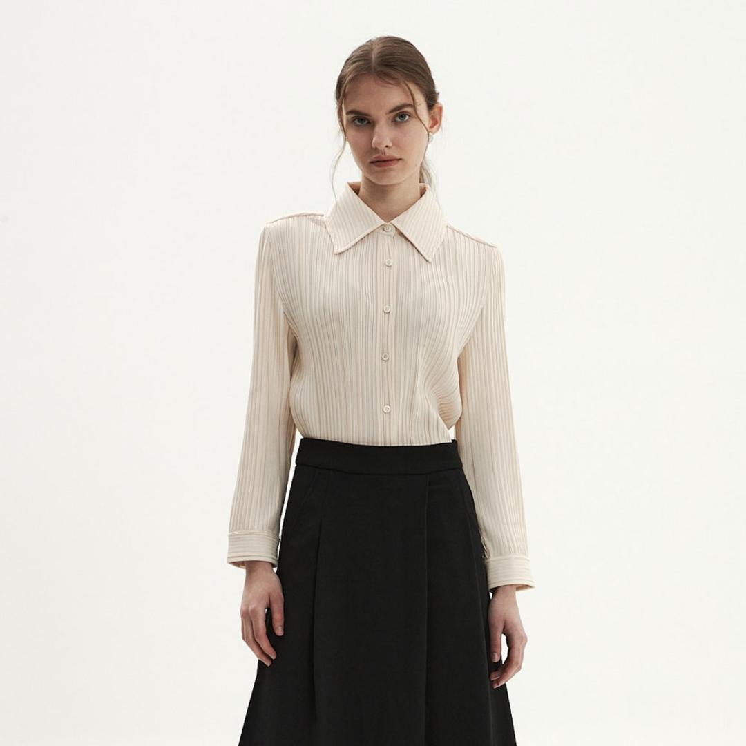 [여자] 보이프렌드핏 플리츠 셔츠 [아이보리]