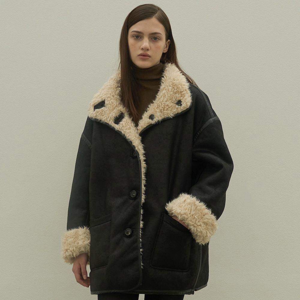 Mouton Fur Reversible Half Coat_2Color