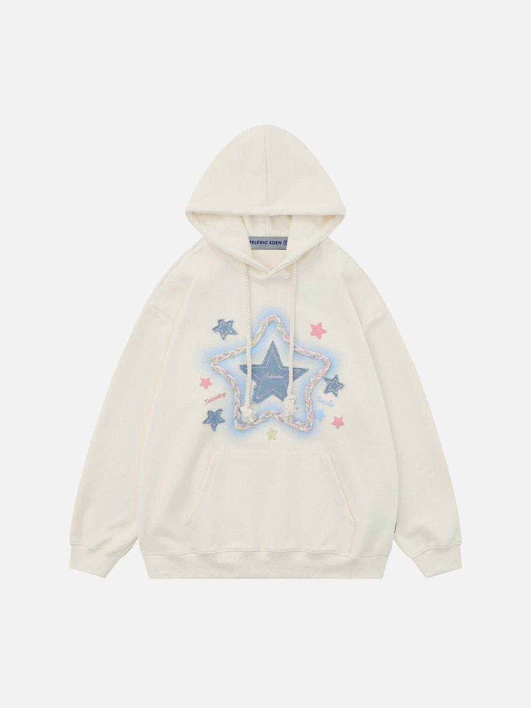 Aelfric Eden Denim Star Applique Embroidery Hoodie [Recommended by @chelseaelliss] - Apricot / XS