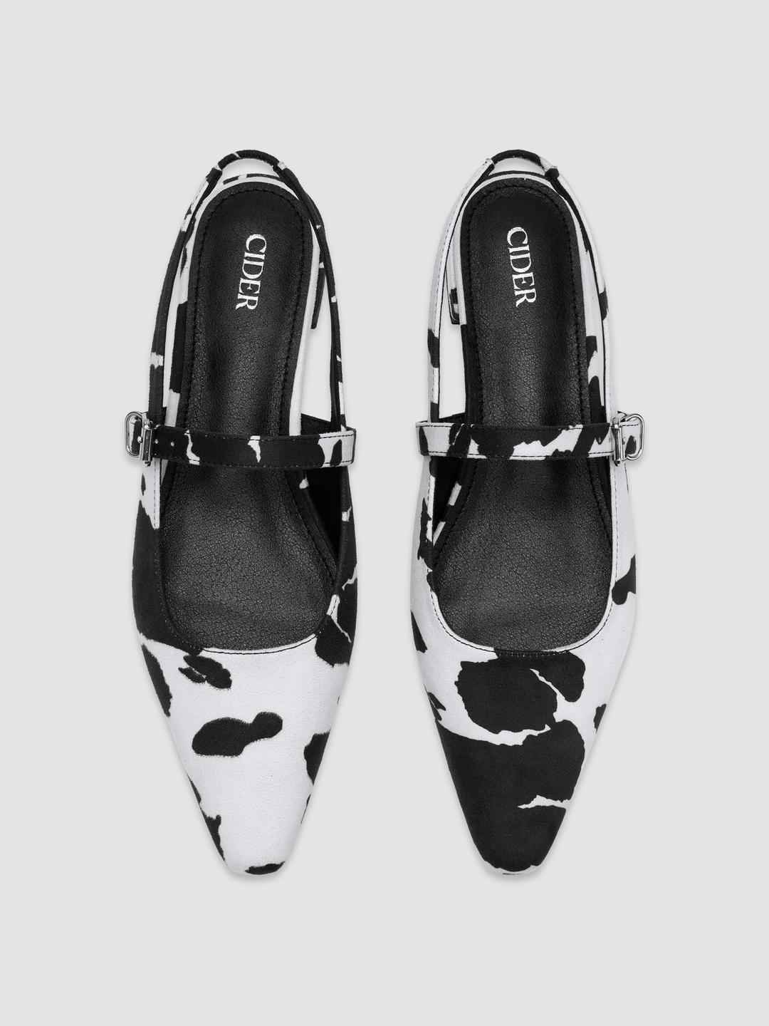 COW PATTERN POINTED TOE SLINGBACK SUEDE FLATS