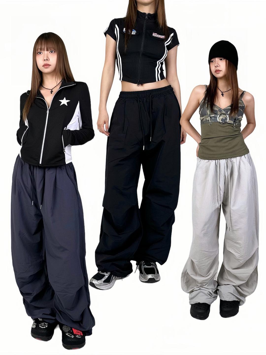 thin nylon pintuck wide parasuit