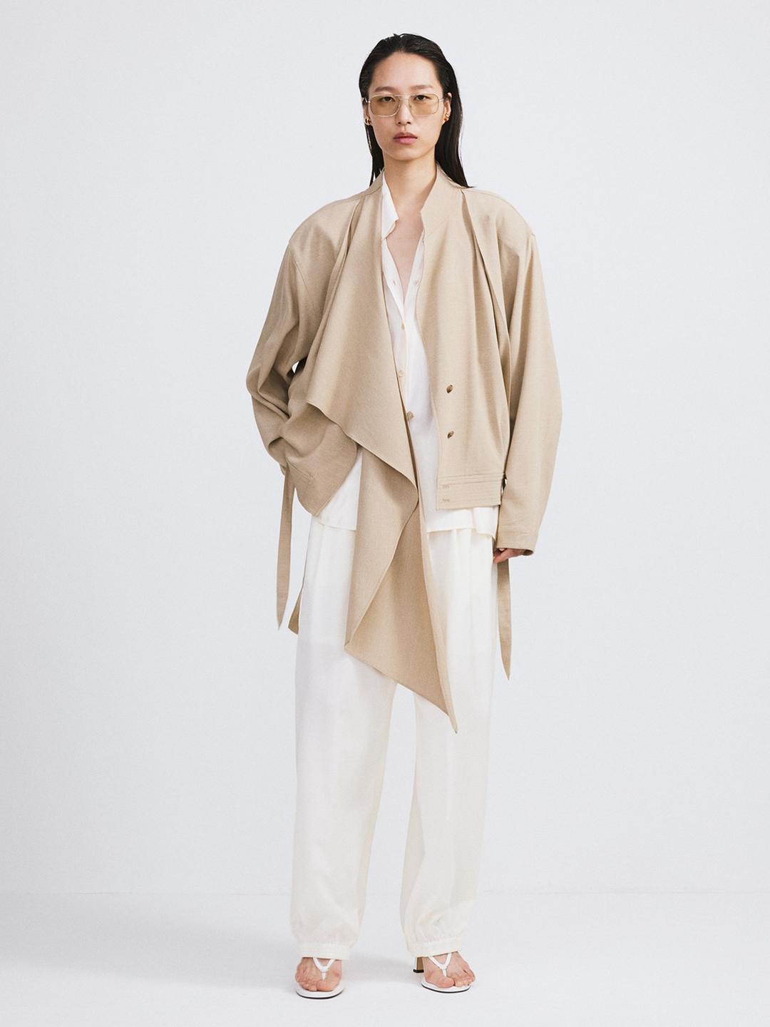 DRAPED SCARF DETAIL JUMPER (SAND BEIGE)