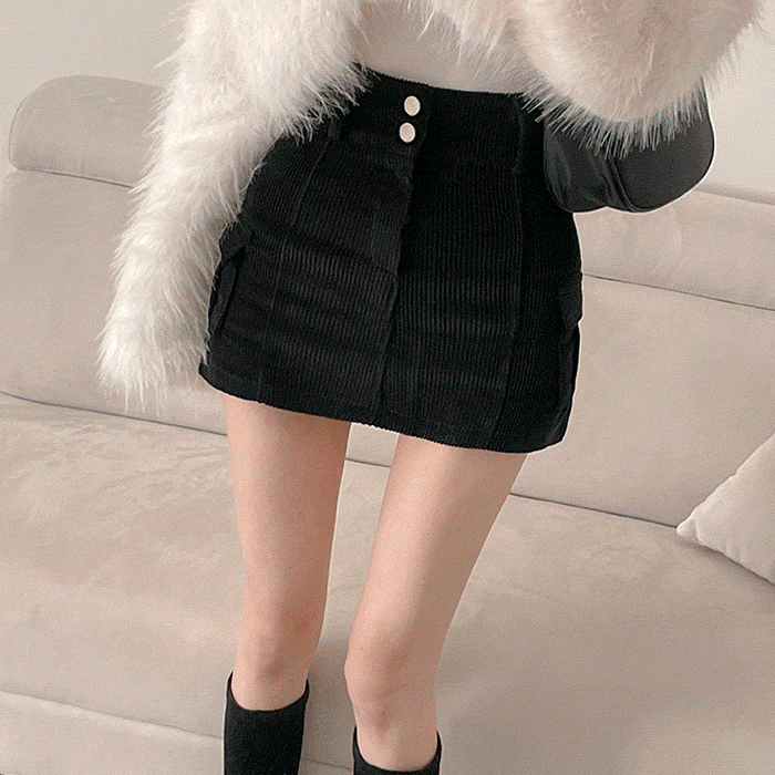 딱붙는핏! 심쿵룩 카고 골덴 코듀로이 투버튼 H라인 미니스커트