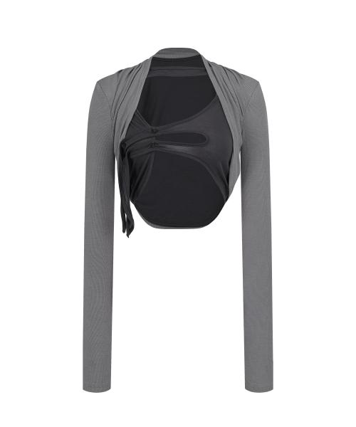 Asymmetric Button Bolero Cardigan Charcaol