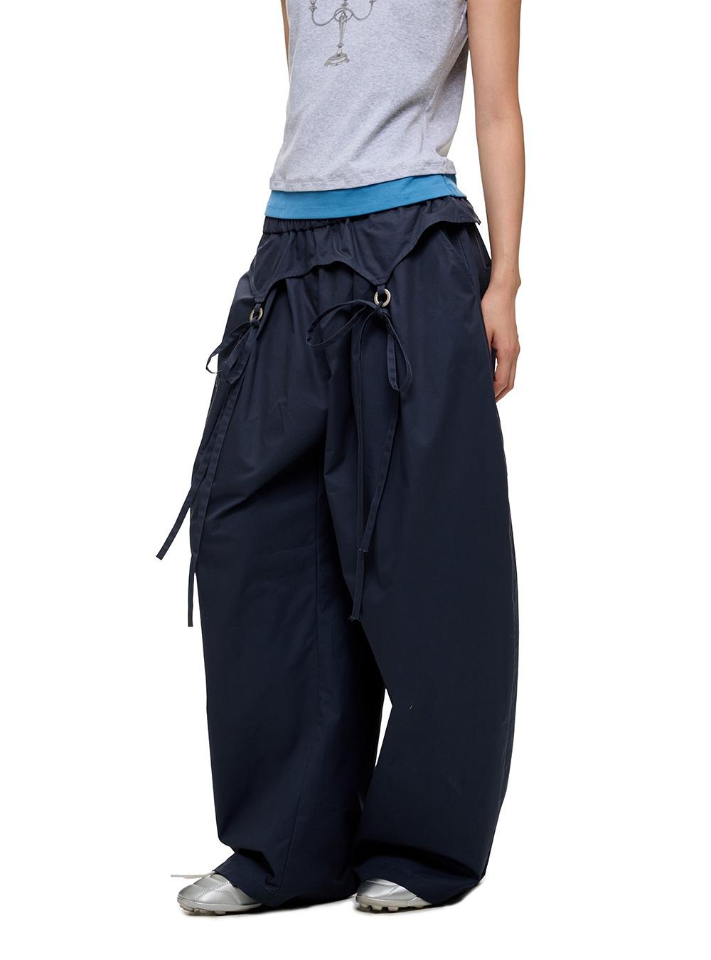 Draped Ribbon Detail Loose-Fit Pants