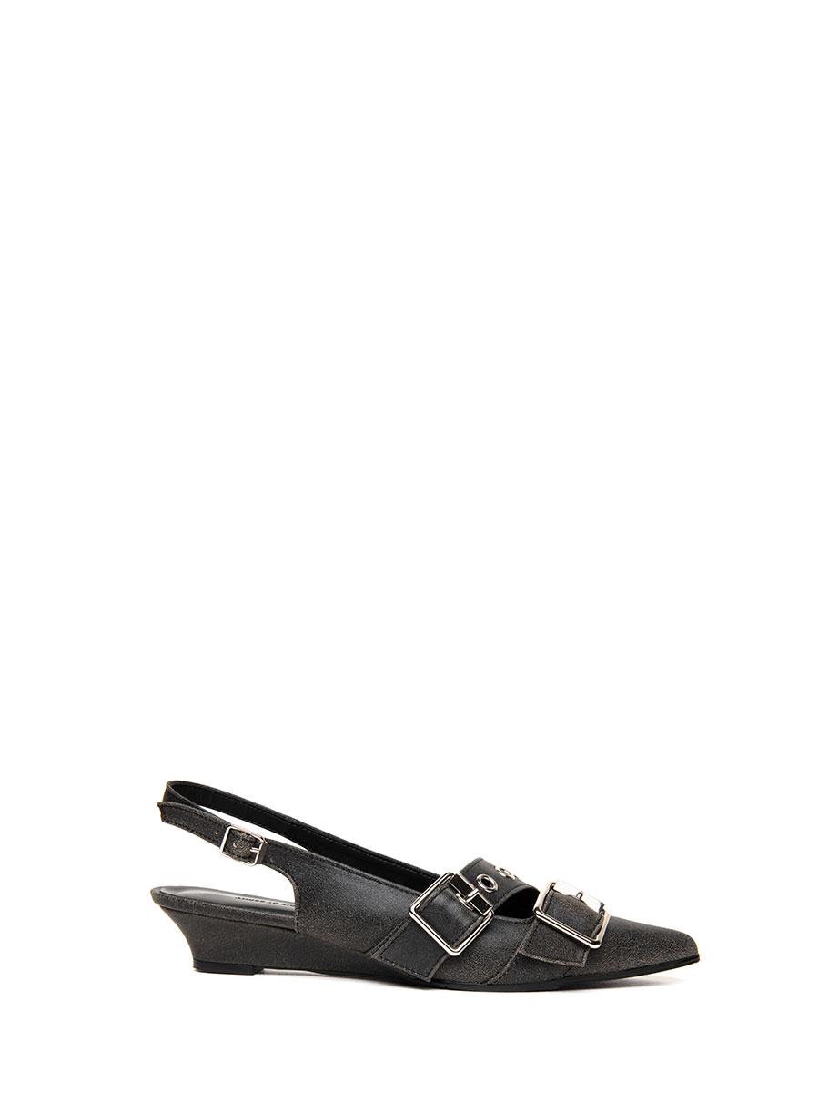 CRACK BUCKLE SLINGBACK HEELS BLACK
