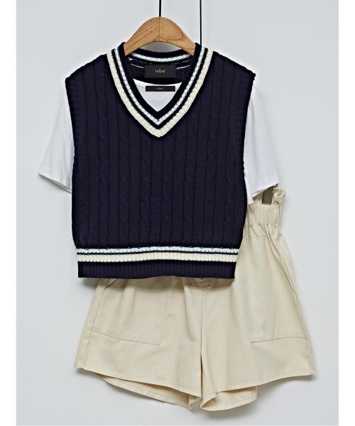 케이블 배색 크롭 여성 니트 베스트 (DO1VW017A)