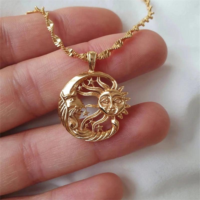 Greek Mythology Human Face Sun Moon Hug Each Other Pendant Necklace 16