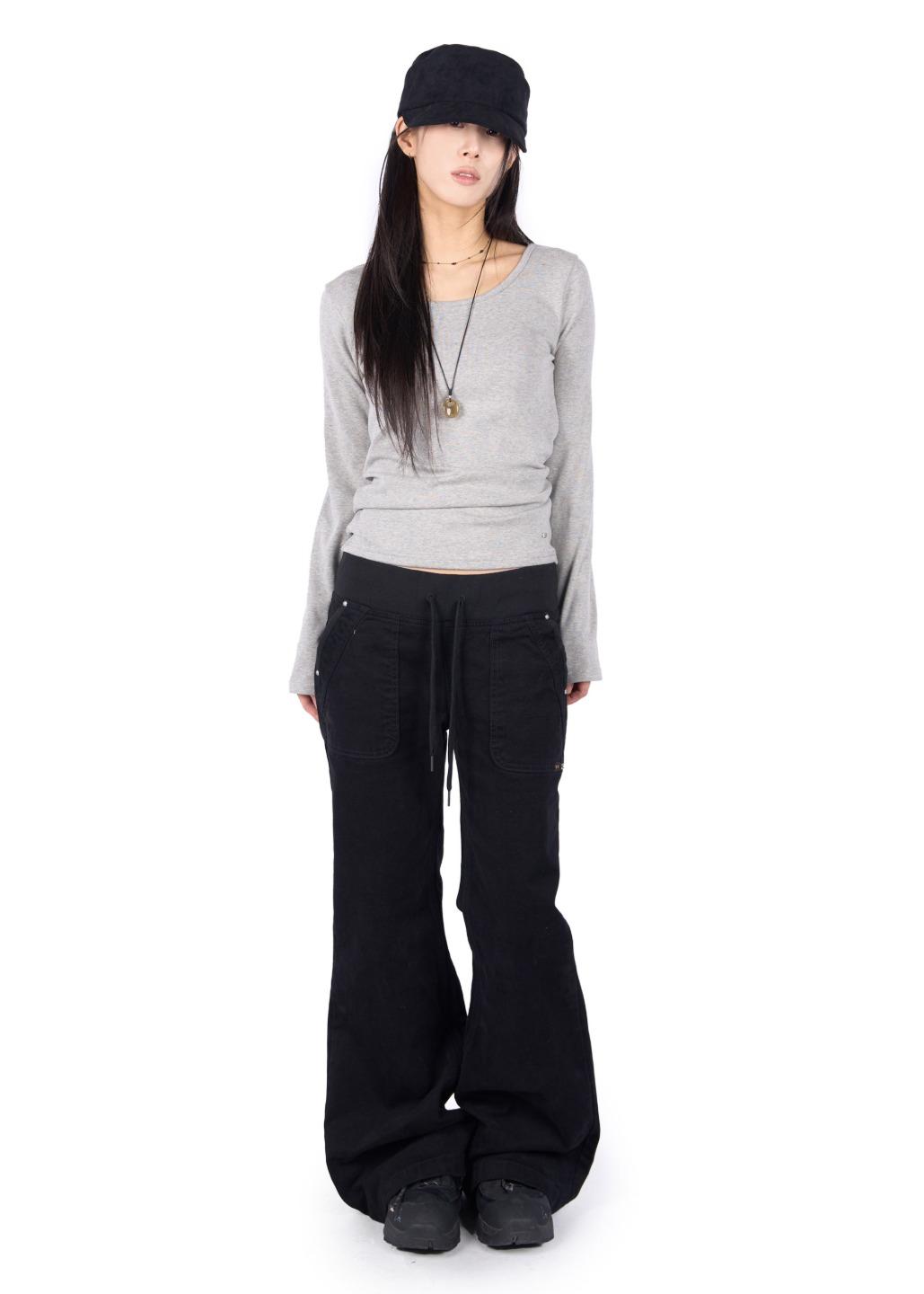 BLACK BAND FLARE PANTS