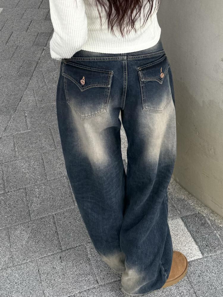 백 포켓 빈티지 와이드 데님 팬츠