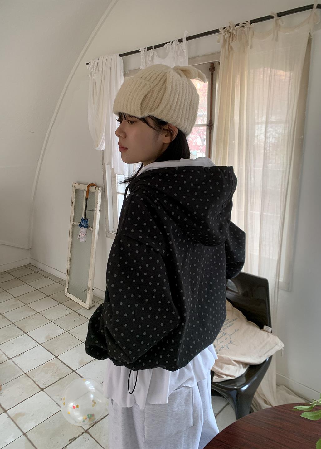 DOT HIGH NECK HOOD ZIP-UP
