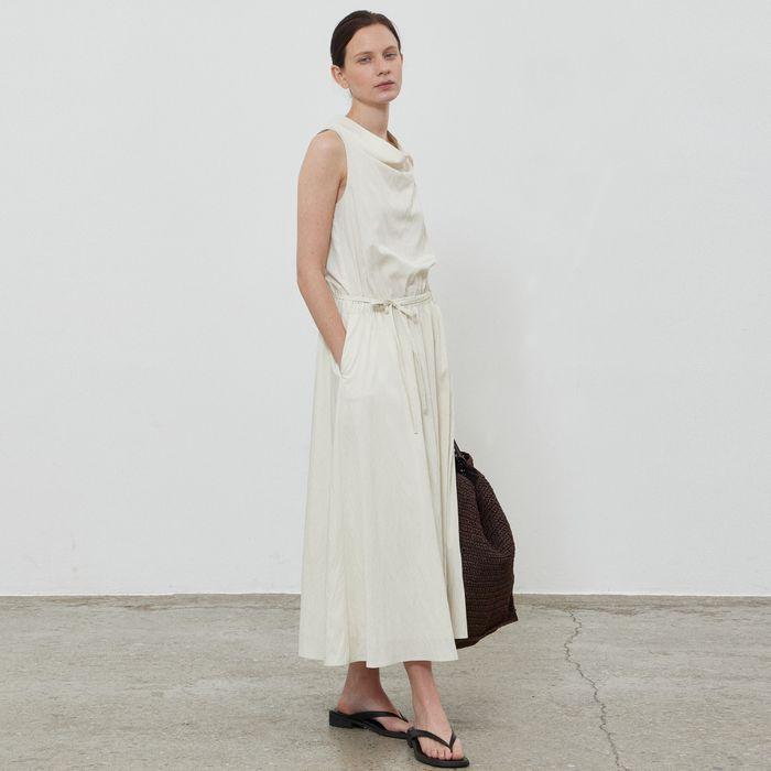 COWL DRAPE LONG DRESS - CREAM
