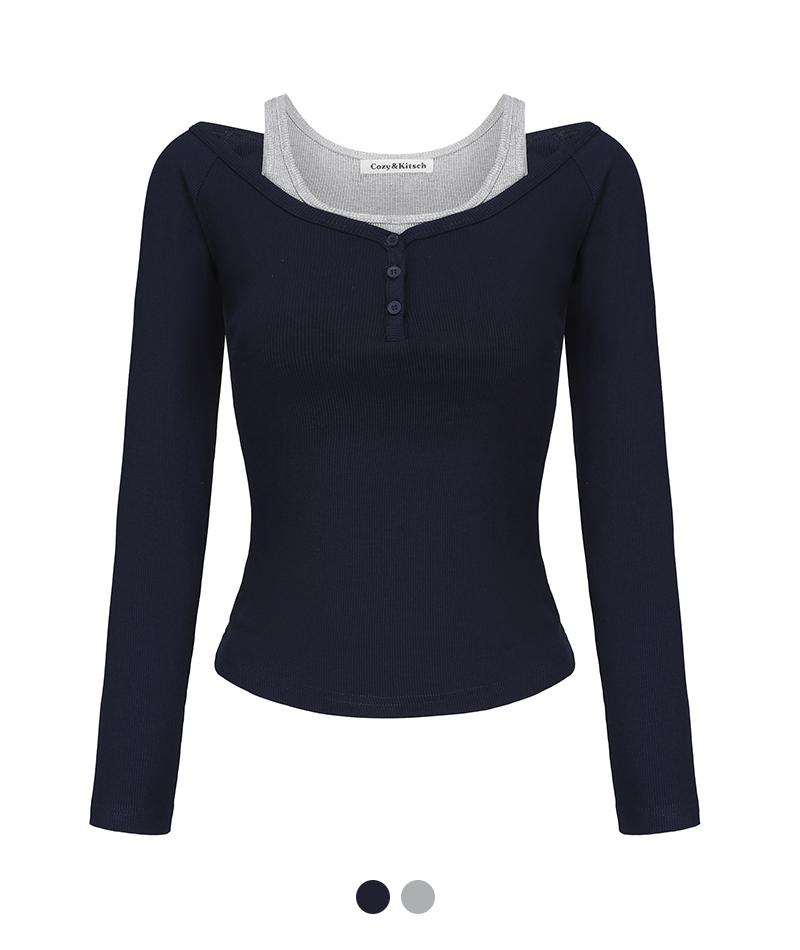 코지앤키치 [only cozy✨] 헤이즐 레이어드 버튼 티셔츠