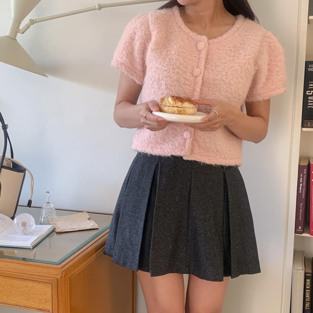 미엘  눈꽃 퍼프 반팔 가디건