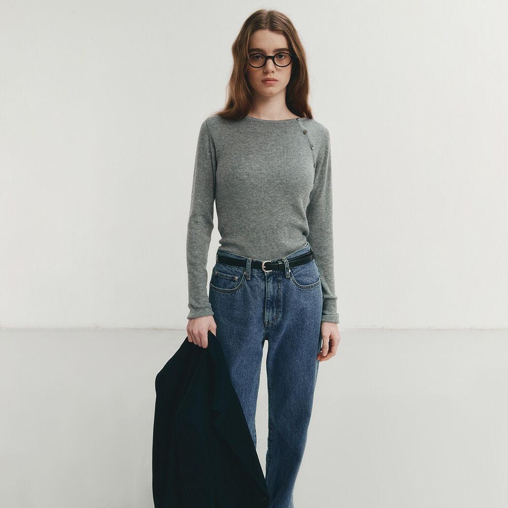 BUTTONED SLIT KNIT TOP MELANGE GREY_UDSW4A206G2