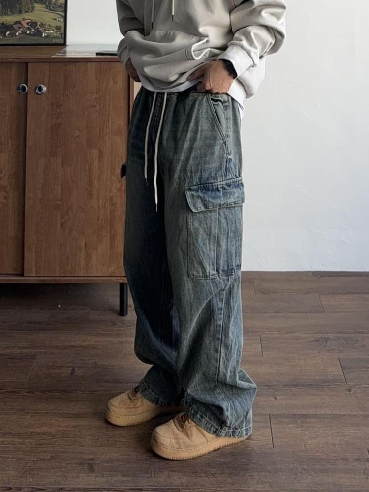 (밴딩) 지크 빈티지 카고 데님 (3color) - 그룸 남자카고팬츠 남자밴딩청바지