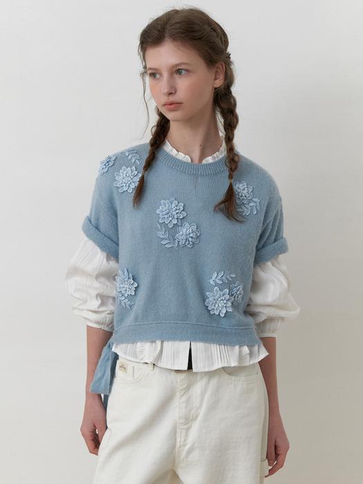 A FLOWER MOHAIR KNIT TOP_LIGHT BLUE