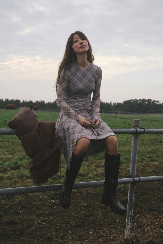 체크 튤 원피스