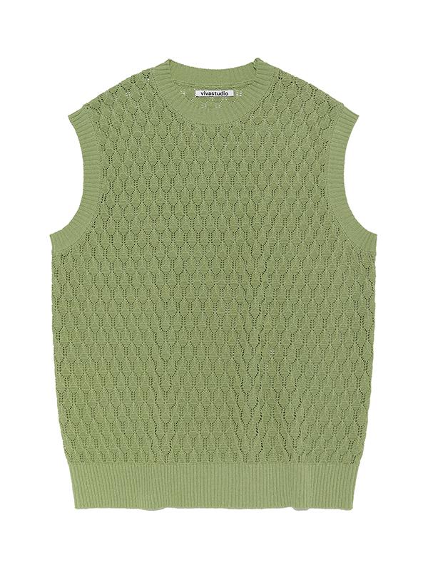 TREE BARK KNIT VEST [LIGHT GREEN]