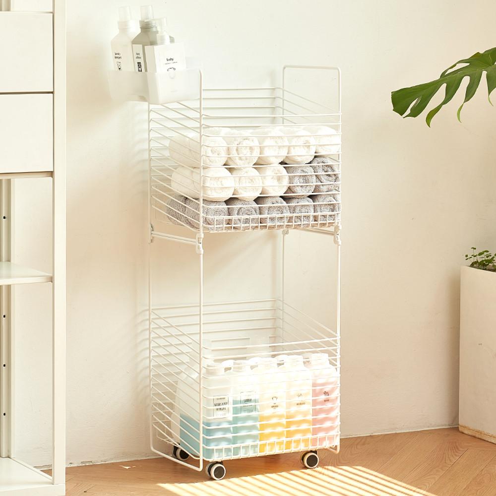 JBJ 이동식 화이트 철제 세탁바구니 빨래 세탁 보관함 바퀴 탈부착 개별 수납 가능