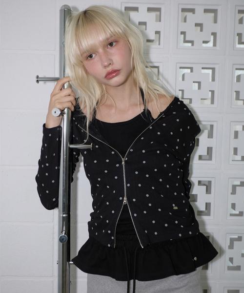 Dot see-through Hoodie Zip-up Black