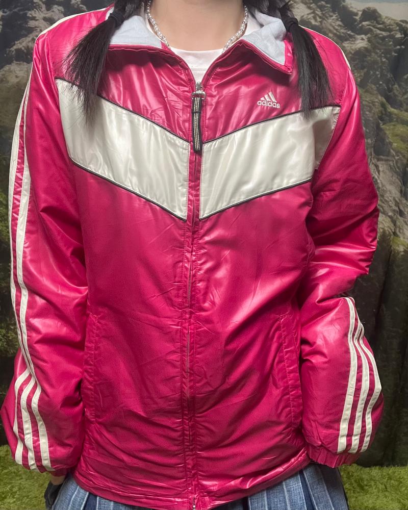 [중고] adidas 아디다스 핫핑크 누빔 바람막이 | 스포티